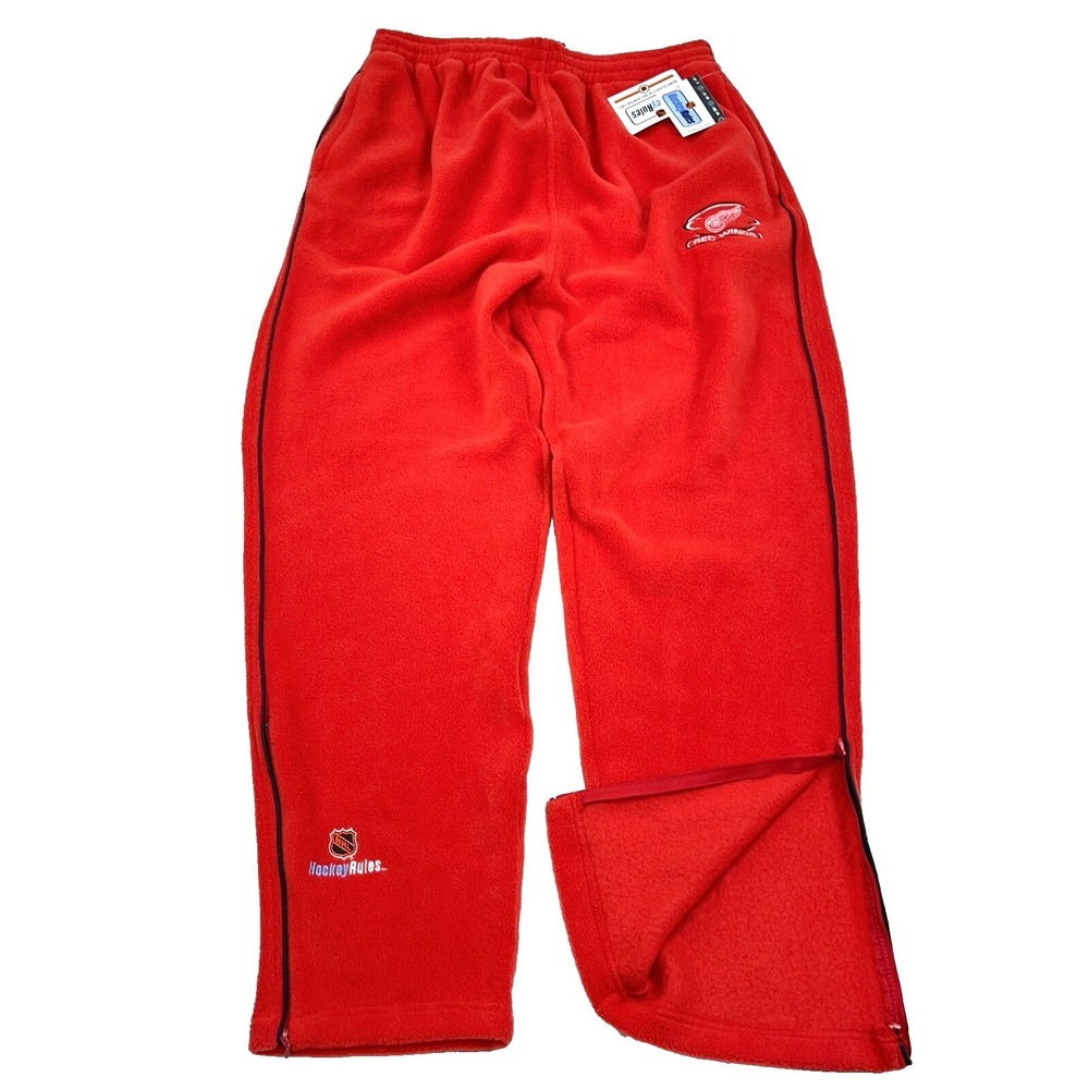 Vintage Detroit Red Wings Sweatpants Men Medium Red Fleece Joggers Y2K Baggy NHL